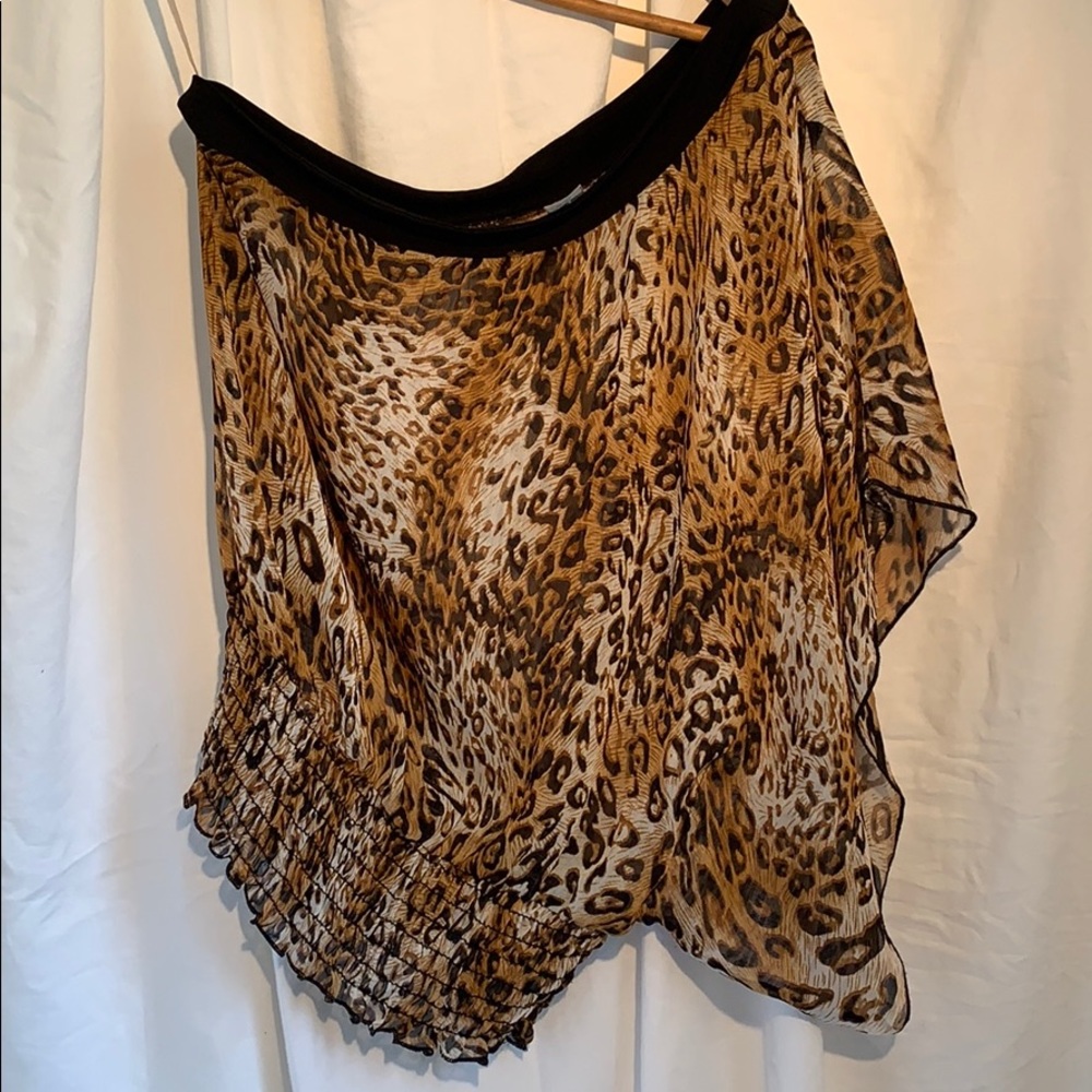 3/12 L8ter sheer leopard print one sleeve shirt